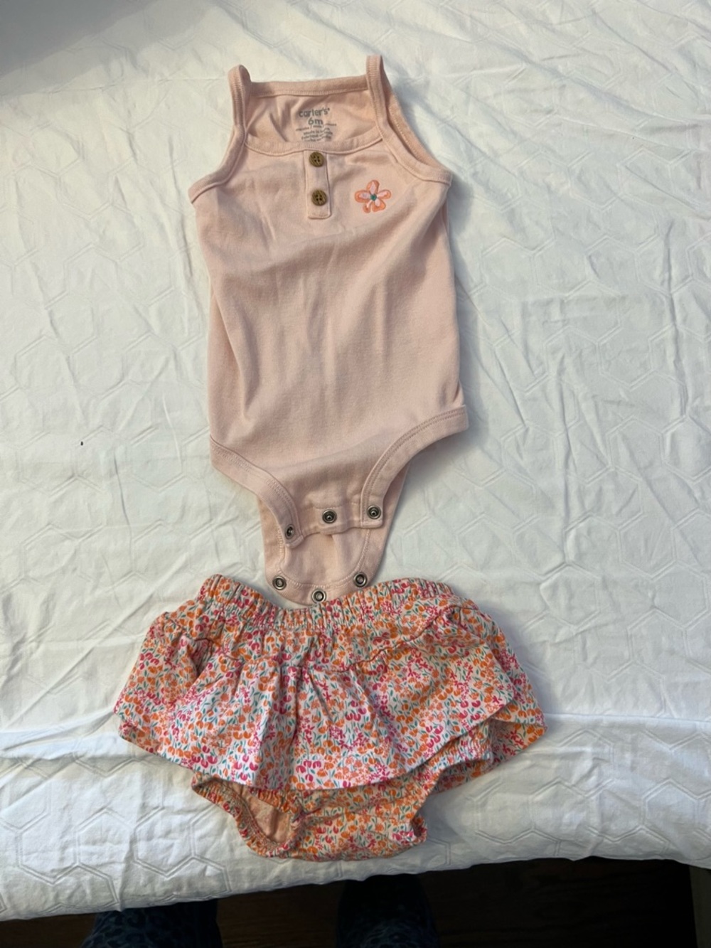 Carter's Light Pink Tank Bodysuit with Floral Ruffle Bloomers